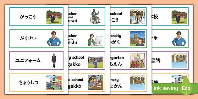 Classroom English/Japanese Flash Cards, School Vocabulary Word