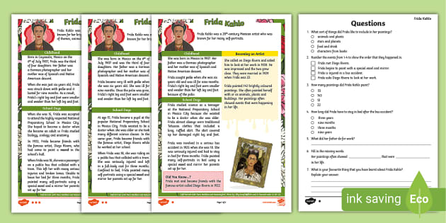 LKS2 Frida Kahlo Reading Comprehension Activity - Twinkl