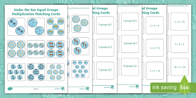 👉 KS1 Under the Sea Equal Groups Multiplication Matching Cards