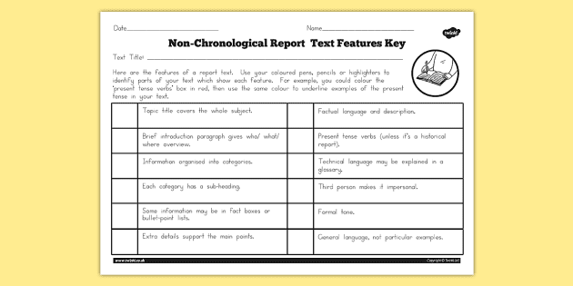 language features of a non chronological report checklist how to write lab for chemistry make school card