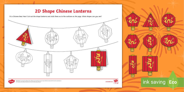 2D Shape Chinese Lanterns Cutting Skills Worksheet - Twinkl