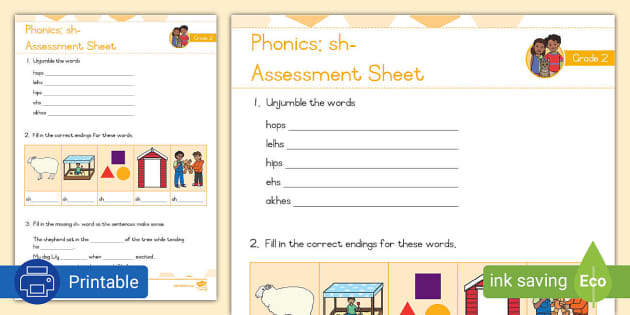 Grade 2 Phonics Sh Assessment Sheet Twinkl