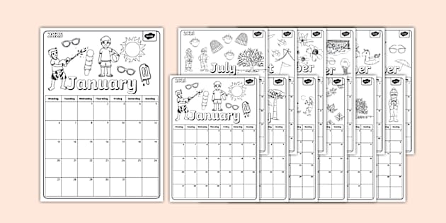 A Doodle a Month 2025 Calendar Colouring Pages - Twinkl