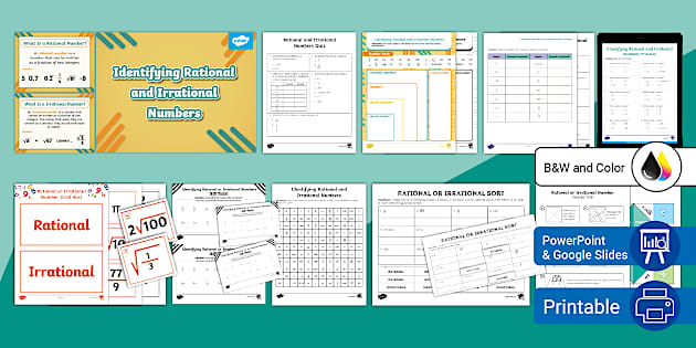 Eighth Grade Identifying Rational and Irrational Numbers Lesson Pack