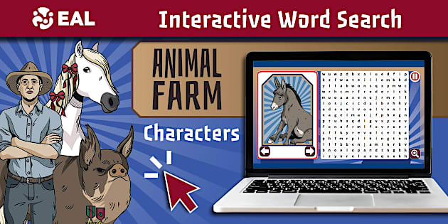 Animal Farm Characters Interactive Word Search for Learners of EAL