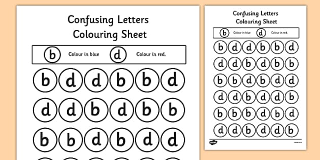 confusing letters colouring worksheets b and d