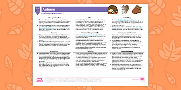 * NEW * EYFS Autumn Continuous Provision Planning Ideas (Ages 0-2) | Twinkl