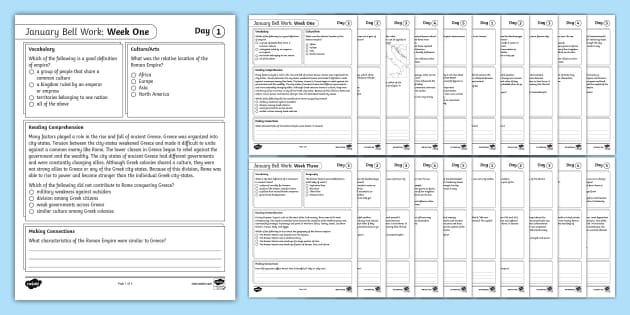 Sixth Grade Social Studies January Bell Work Bundle - Twinkl