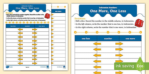 One More One Less Numbers Dice Game Indonesian - Twinkl