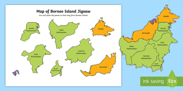 Map of Borneo Island Jigsaw Cut and Paste Activity Map of Australia