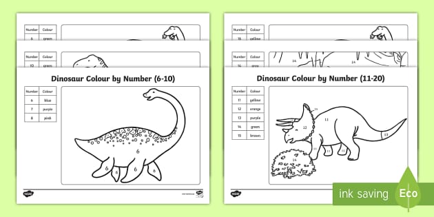 Página De Colorir Dinossauros Para Crianças Pré-escolares. Números