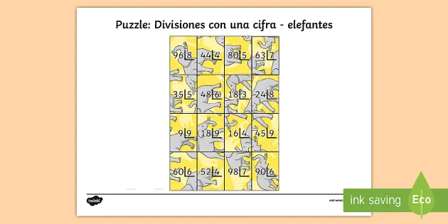 Puzzle: Divisiones con una - elefantes (teacher made)