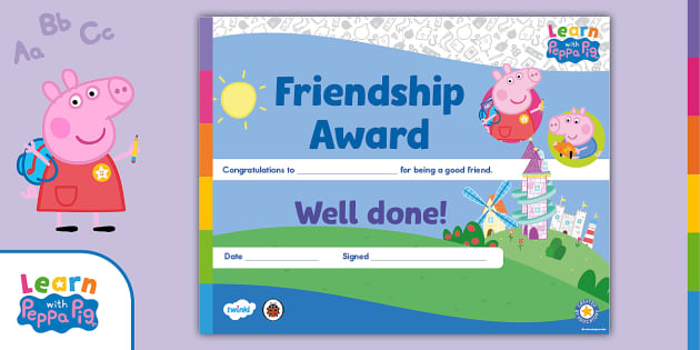 FREE Peppa Pig: Friendship Award Certificate (teacher made)