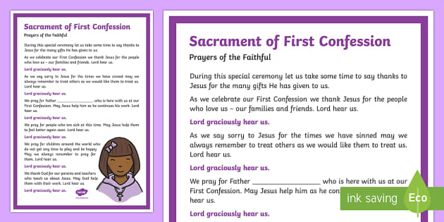 Sacrament Of First Confession Prayers Of The Faithful Print Out