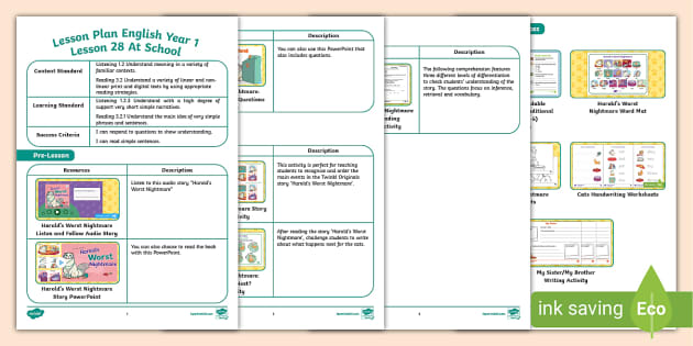 Lesson Plan English Year 1 Lesson 28 At School - Twinkl