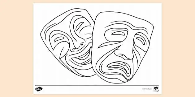 comedy and tragedy masks drawing