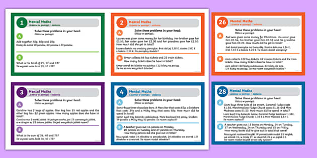 Mental Maths Challenge Cards Polish Translation-Polish-translation