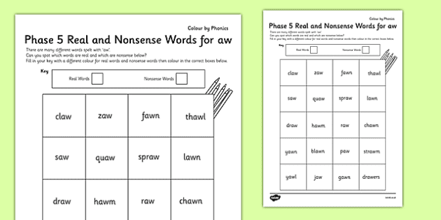 Phase 5 Words With Aw In Them Color By Phoneme Real And Nonsense Words