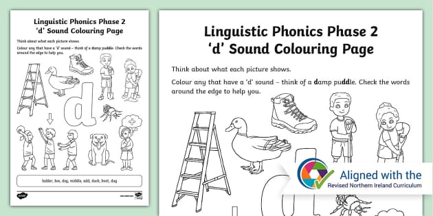 Linguistic Phonics Phase 2 'd' Sound Colouring Page