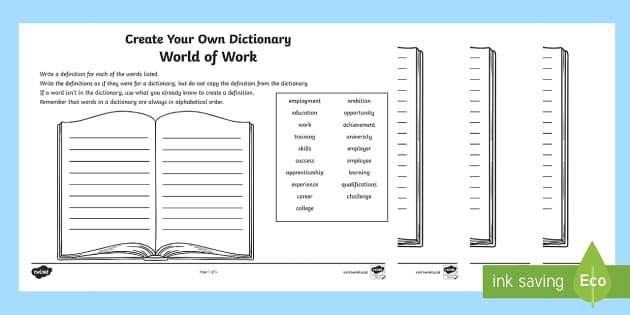 World of Work Create Your Own Dictionary Writing Activity