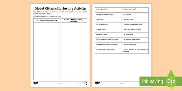 Global Citizenship Sorting Activity (teacher made) - Twinkl