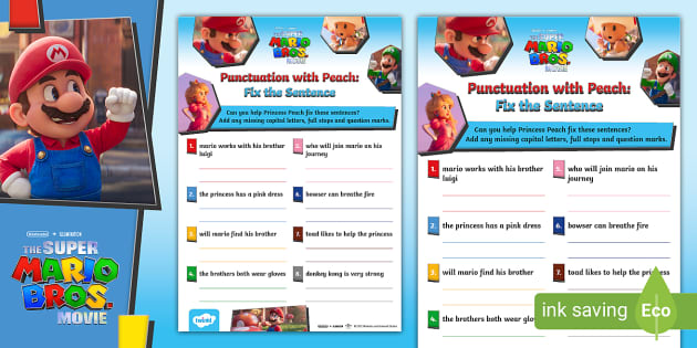 FREE! - Super Mario Bros.: Punctuation with Peach – Fix the Sentence  Activity