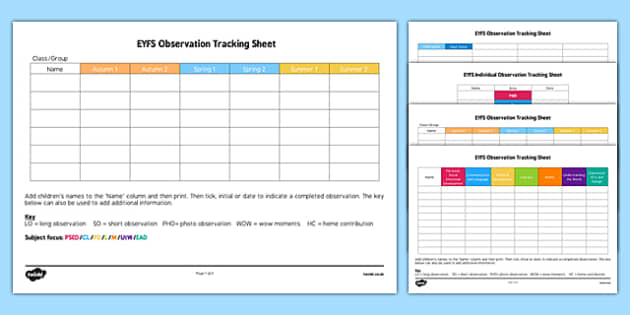 recording and sheet language speech Tracking Sheets Observation EYFS