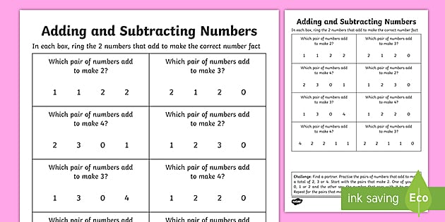 Number Facts Finding Pairs Worksheet 2-4 (teacher made)