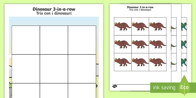 3 in a Row Activity (Dinosaur) English/Italian - 3-in-a-Row Activity