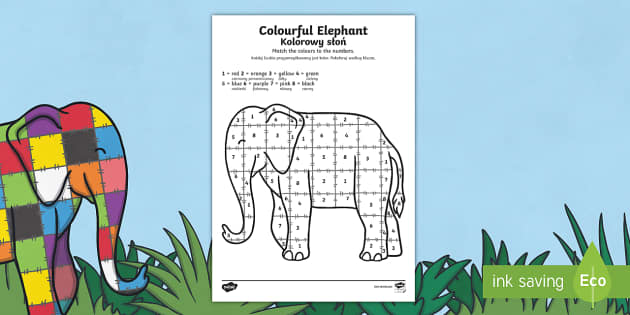 Elmer Colour By Number Sheet Polish Translation Twinkl 2762