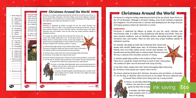 Fifth Grade Christmas Around The World Reading Comprehension Activity