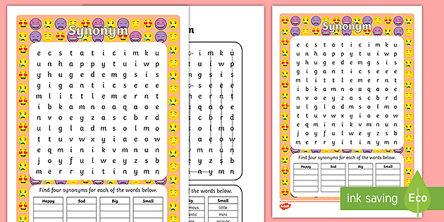 Synonym crosswords for grade 1 worksheets