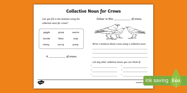 Collective Noun - Crows Worksheet (teacher made) - Twinkl