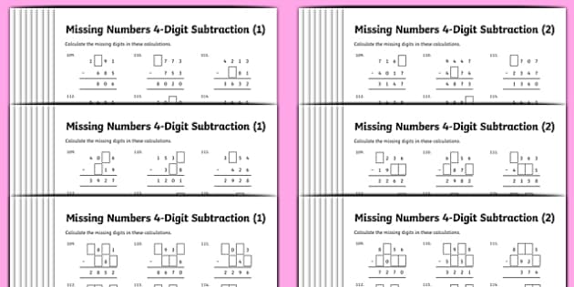 subtraction-4-digit-missing-numbers-differentiated-worksheet