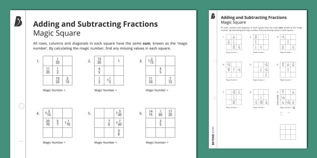👉 Magic Square - Adding and Subtracting Fractions