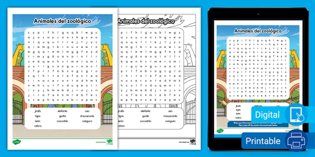 Sopa De Letras De Animales Del Zoológico | Twinkl USA