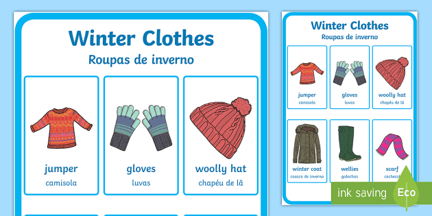 EAL Winter Clothes Vocabulary Poster English/Portuguese