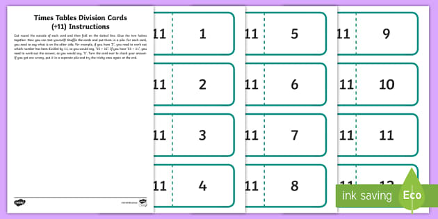 11 Times Table Division Cards (teacher made) - Twinkl