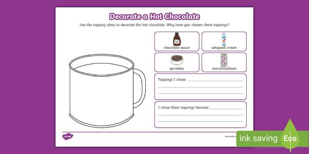 Decorate a Hot Chocolate Worksheet (teacher made) Twinkl