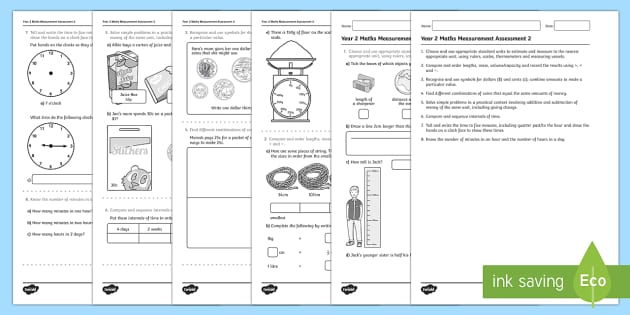 Year 2 Maths Measurement Assessment 2 (teacher made)