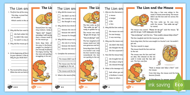 The Lion and the Mouse Differentiated Reading Comprehension Activity - KS1