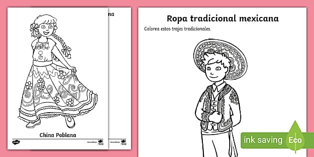 Hojas para colorear: Ropa tradicional mexicana- Guía de trabajo