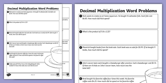 Sixth Grade Decimal Multiplication Word Problems - Twinkl