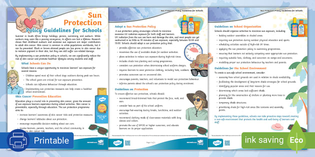 Sun Protection Policy Guidelines for Schools (teacher made)