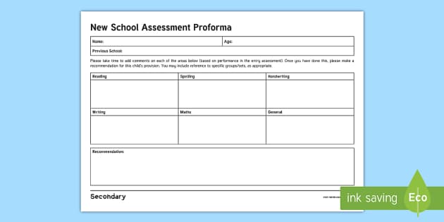 New School Baseline Assessment Editable Proforma - Twinkl