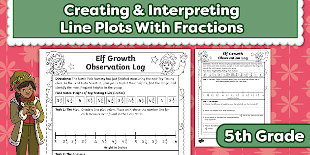 Fifth Grade Elf Height Growth Chart Fraction Line Plot Worksheet