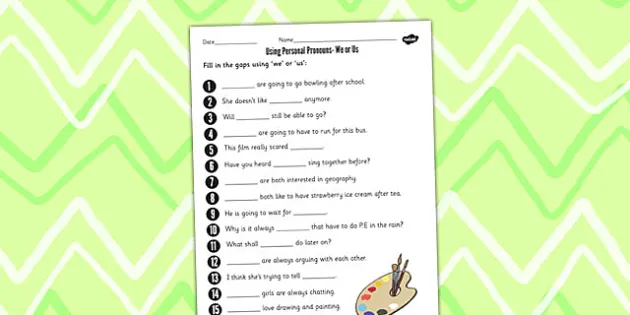 Using Personal Pronouns We Or Us Worksheet