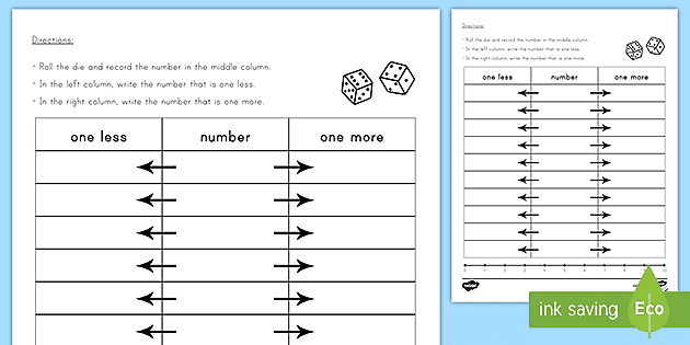 One More One Less Dice Activity