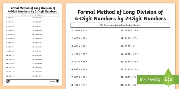 Dividing 4-Digit By 2-Digit Numbers | Division Worksheets