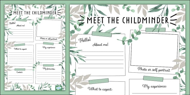 Muted Botanical Themed Meet the Childminder Worksheet
